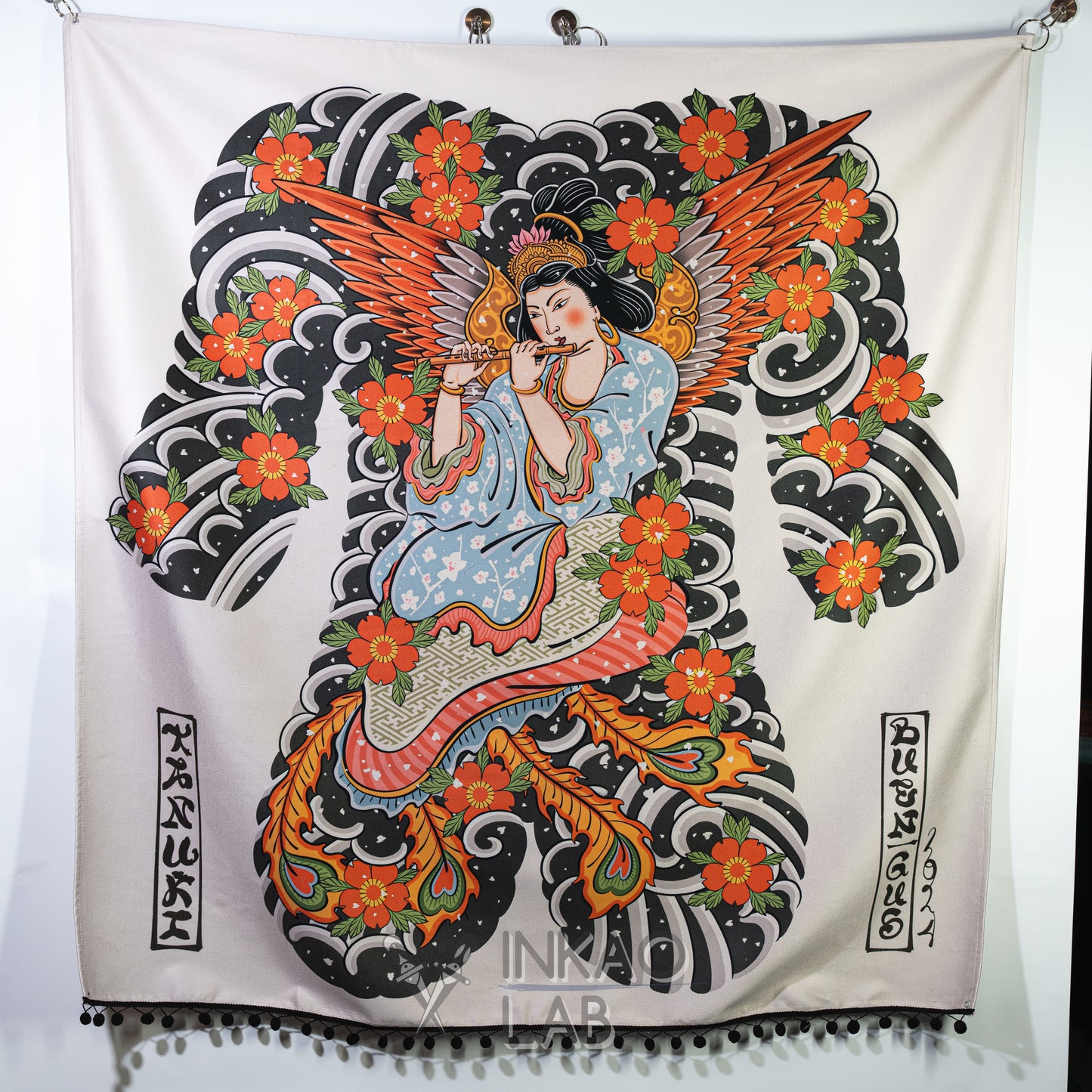 Japanese Decorative Fabric - Traditional Design with Mythological Figure