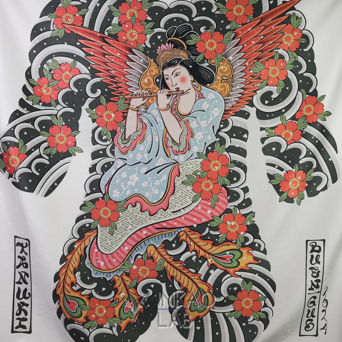 Japanese Decorative Fabric - Traditional Design with Mythological Figure