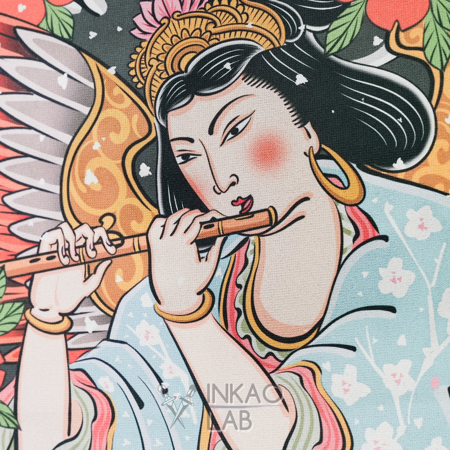 Japanese Decorative Fabric - Traditional Design with Mythological Figure