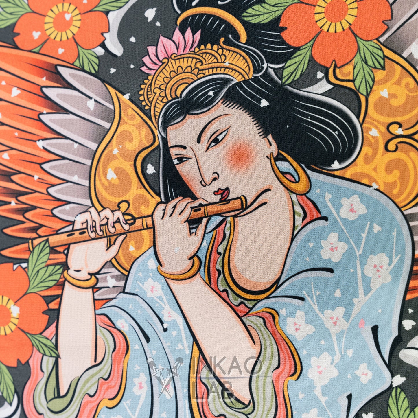 Japanese Decorative Fabric - Traditional Design with Mythological Figure