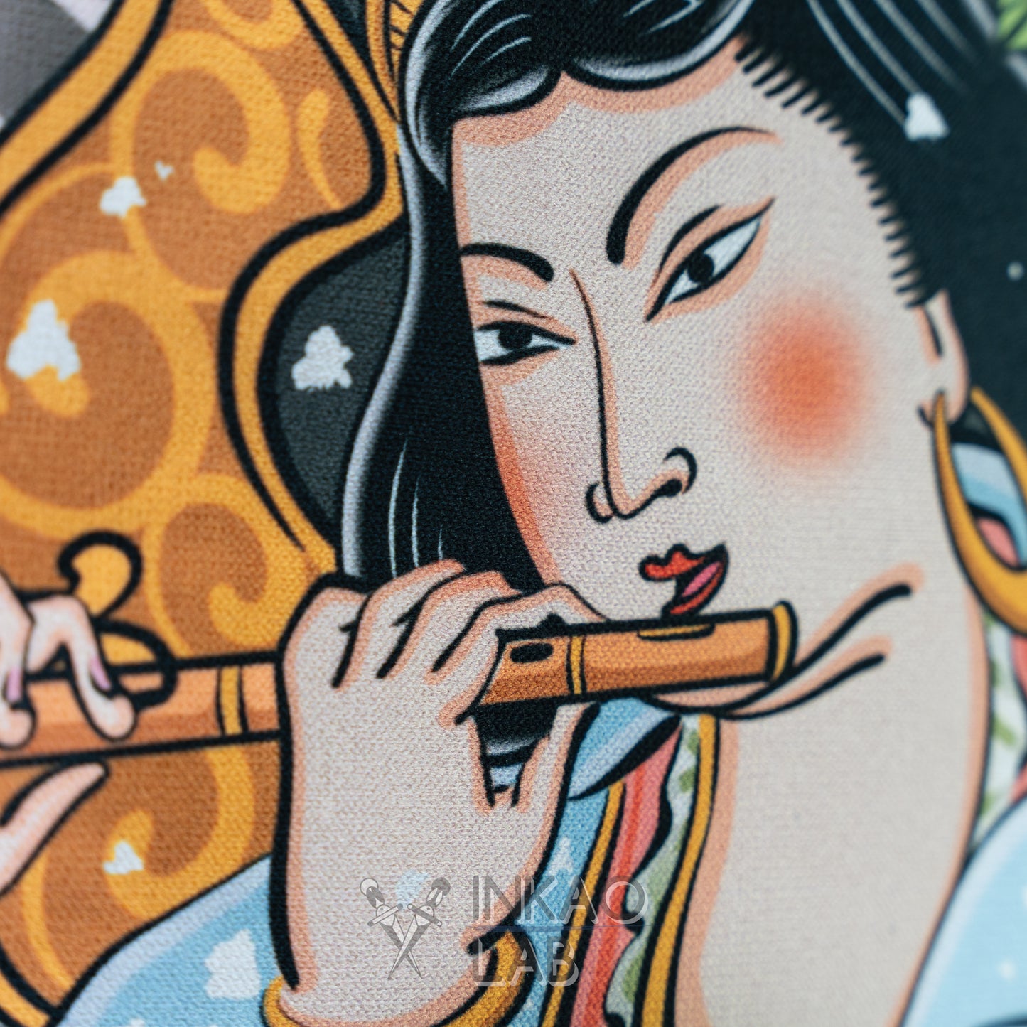 Japanese Decorative Fabric - Traditional Design with Mythological Figure