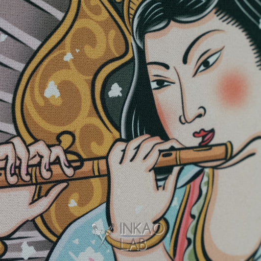 Japanese Decorative Fabric - Traditional Design with Mythological Figure